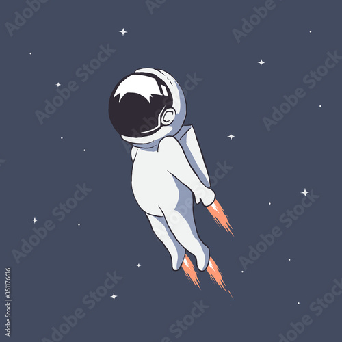Cute astronaut flies through space at high speed