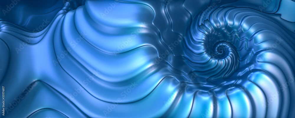 3d abstract metallic blue fractal background - obrazy, fototapety, plakaty 
