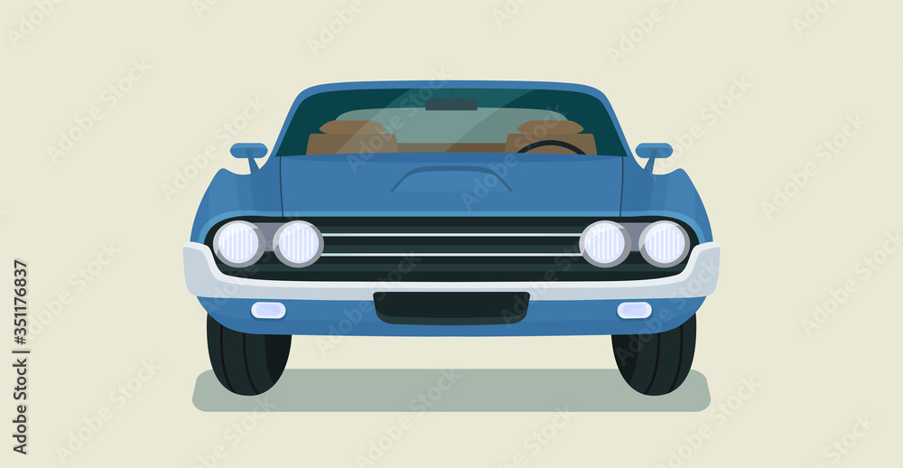 Classic vintage retro car isolated. Front view.  Vector flat style  illustration