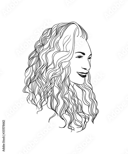 Woman hand drawn portrait. Vector linear illustration