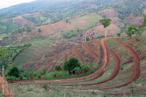 wide landscape mountain green fields on the hills of background / wallpaper © AungMyo