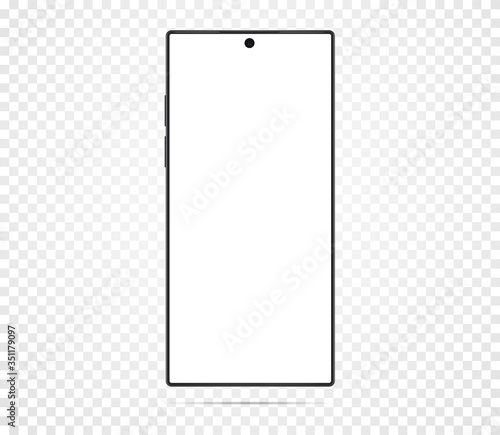 Smartphone with blank white screen. On a transparent background. Realistic cell phone can be a template for infographics or presentation of interface Frame less smartphone Vector Illustration Isolated