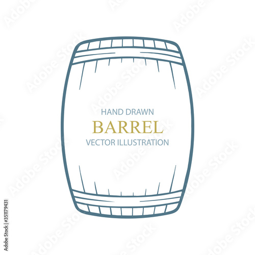 Barrel. Barrel hand drawn vector illustration. Outline wooden barrel side view. Part of set.