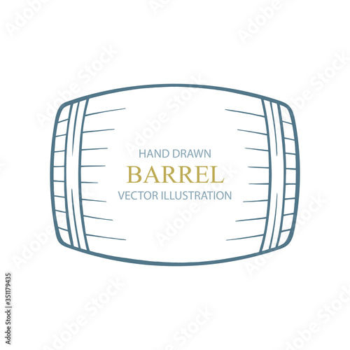 Barrel. Barrel hand drawn vector illustration. Outline wooden barrel side view. Part of set.
