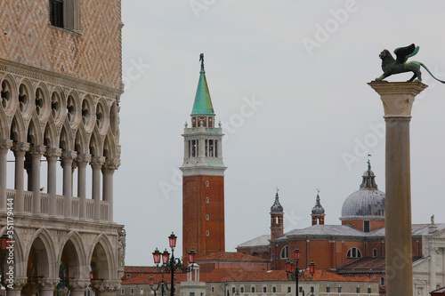 Bell tower and Church of Saint George in Venice Italy