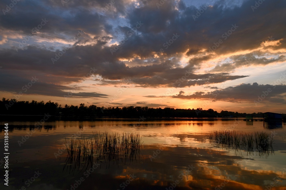 sunset over Dnipro river in Kiev Ukraine