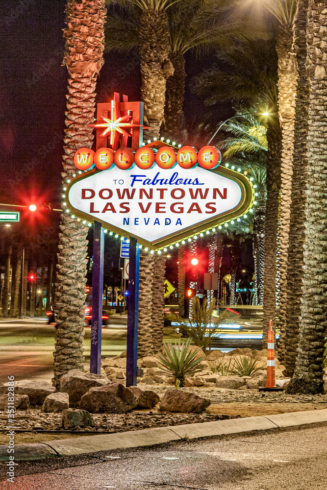 Welcome to Fabulous Downtown Las Vegas sign by night