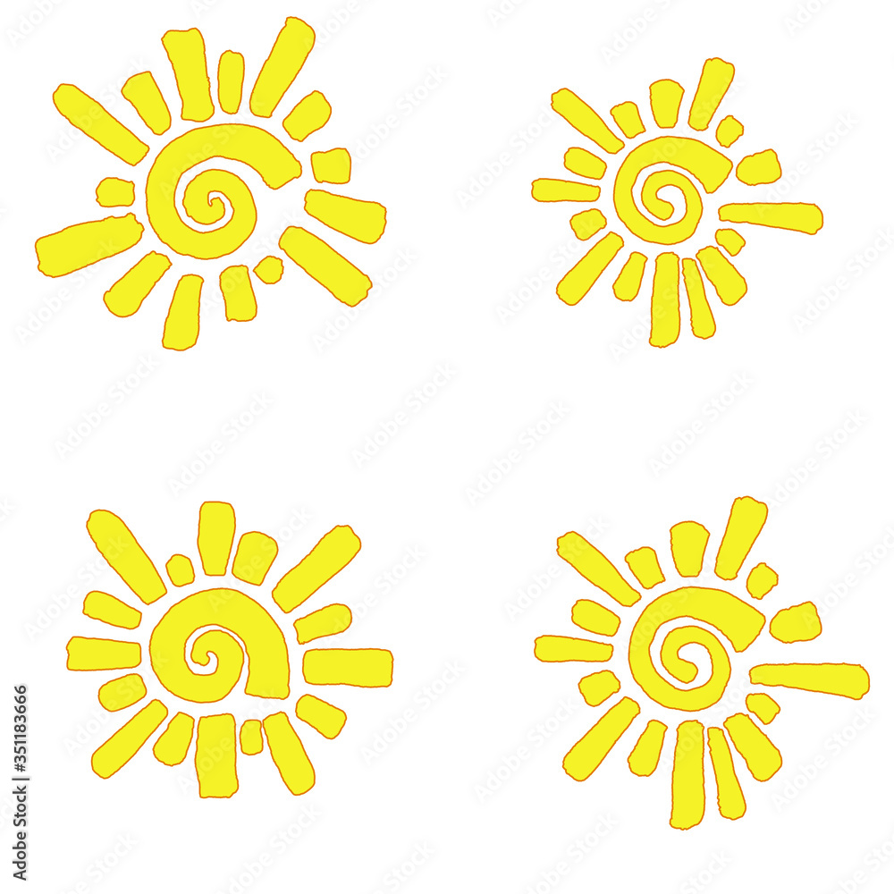 seamless pattern of yellow suns on a white background