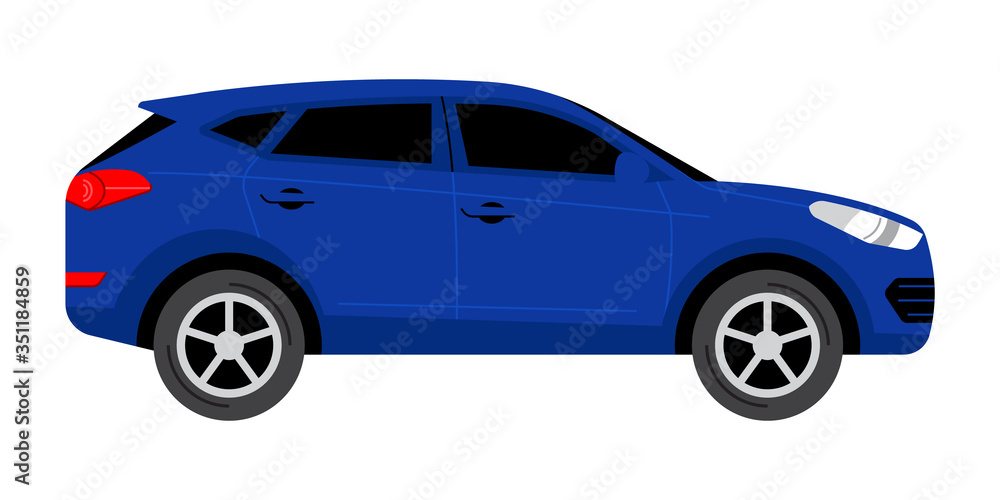 Vector illustration of a modern car of blue color. Crossover