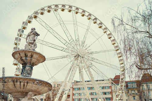 View of the ferris wheel in Erzsebet square in Budapest, Hungary.