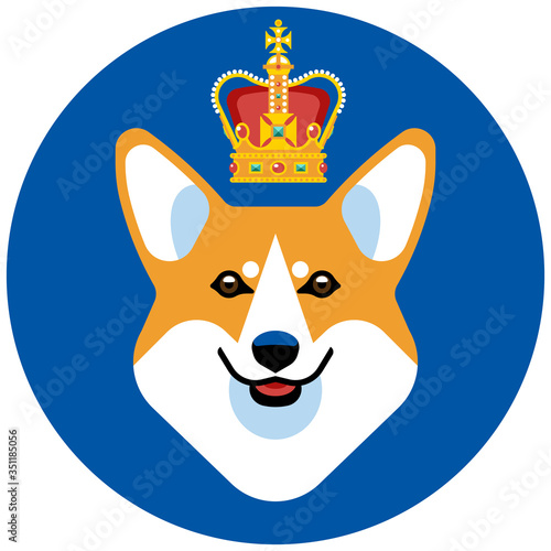 The head of a dog breed Corgi with the British crown. Stylish vector image of the animal.