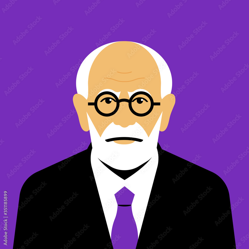 Professor. Elderly scientist: white hair, beard, suit, eyeglasses. Portrait, avatar, face. Vector illustration.