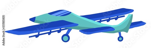 Sign airplane 3d in hand drawn cartoon style isolated on white background. Agricultural aircraft vector flat colored stock illustration.