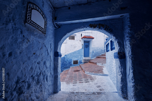 Travel by .Morocco. Street in medina of blue town Chefchaouen. © luengo_ua