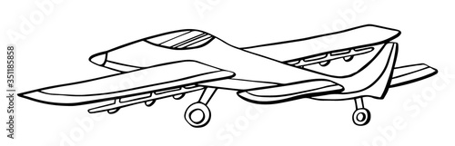 Sign airplane 3d in hand drawn doodle style isolated on white background. Agricultural aircraft vector outline stock illustration.