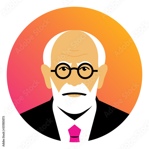 Professor. Elderly scientist: white hair, beard, suit, eyeglasses. Portrait, avatar, face. Vector illustration.