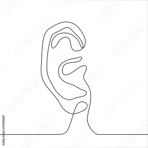Silhouette drawing Outer human ear. One continuous line drawing of the right ear. Can be used for animation. photo