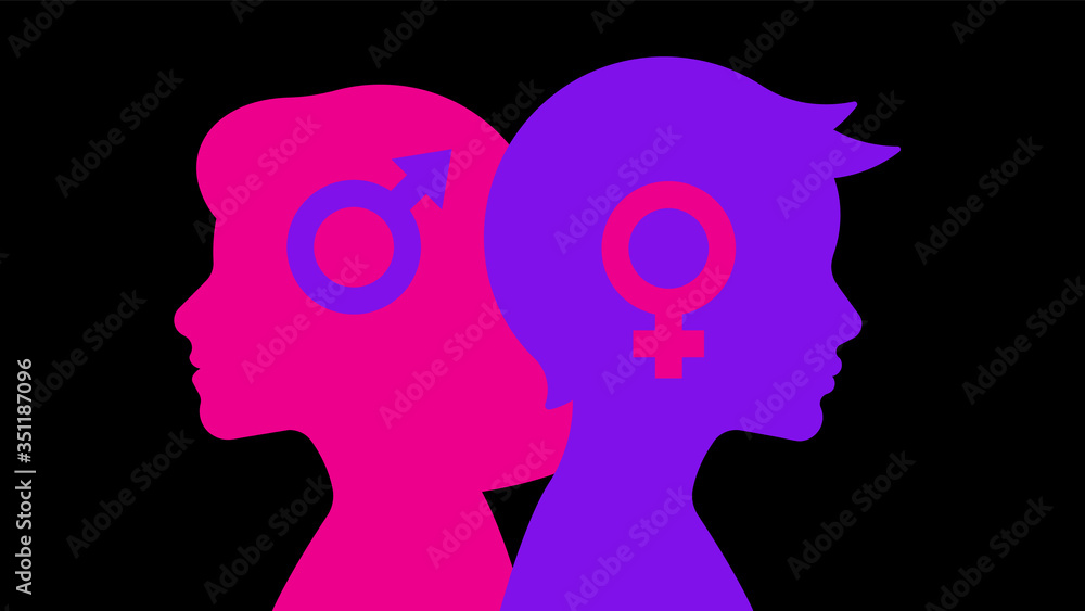 Silhouette of a boy and a girl. Symbols of male and female the arrow