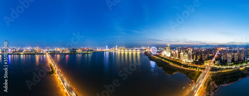 Canvas Print Panorama of night view of modern city, Shanghai, China
