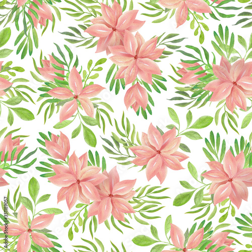 Hand drawn watercolor tropical floral illustration. Seamless pattern for any fabric  textile  wallpaper and wrapping paper design