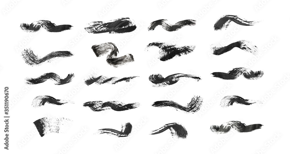 Set of different mascara strokes on white background. Banner design