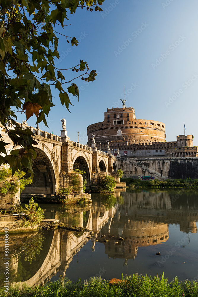 Castel Sant'angelo and bridge over Tebere river at sunrise, Rome