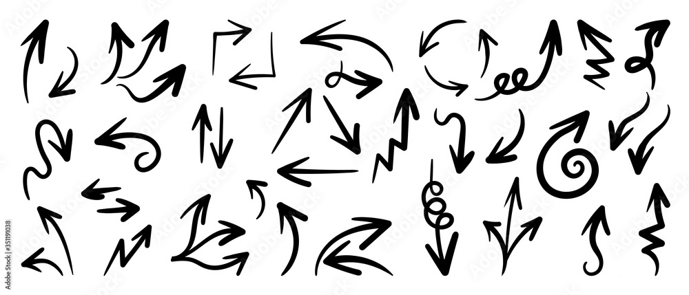Hand drawn arrow vector icons set. sketch arrow design for business plan and education. Hand drawn arrow vector icons set. sketch arrow design for business plan and education.