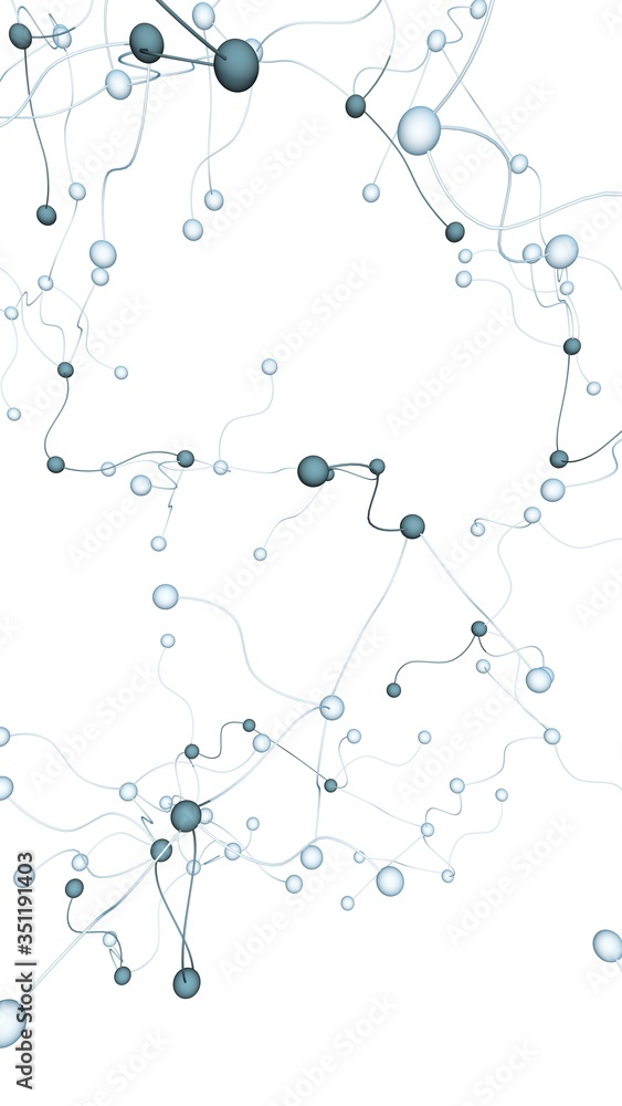 Neural network. Social network. Futuristic dna, deoxyribonucleic acid. Abstract molecule, cell illustration, mycelium. White background. 3D illustration