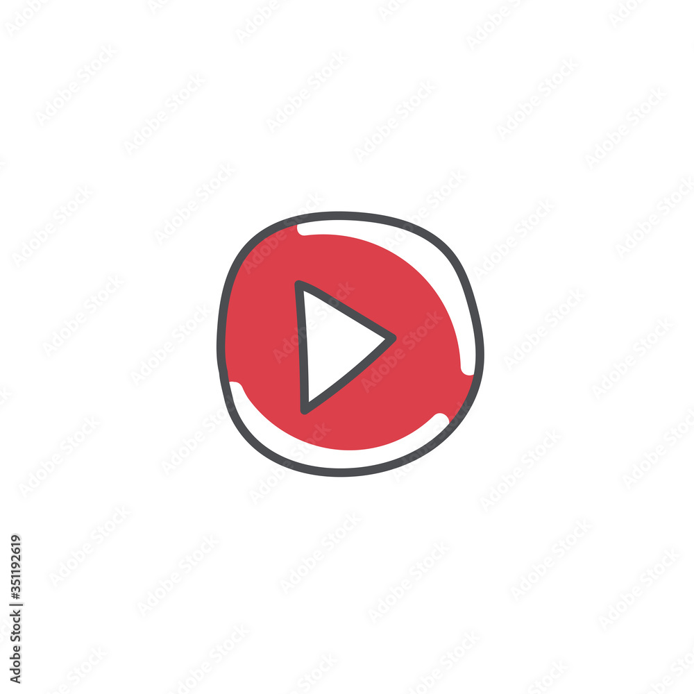 Button play doodle icon, UI vector hand drawn illustration isolated on white background. Button play doodle icon, UI vector hand drawn illustration isolated on white background.