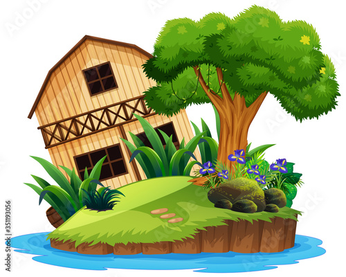 Isolated wooden house on island