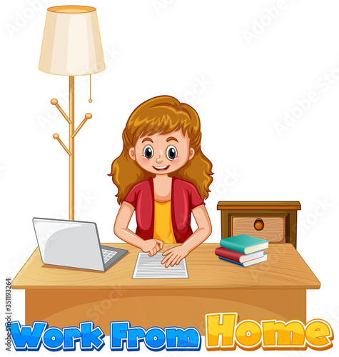 Scene with woman working on computer at home