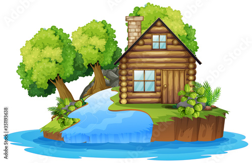 Wooden cabin next to river
