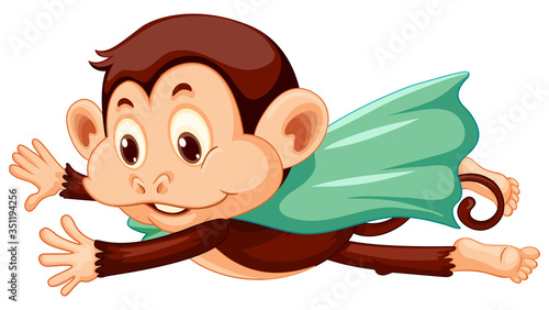 Monkey wearing cape flying on white background