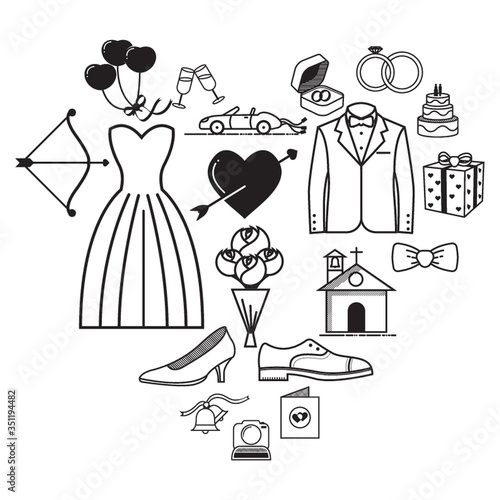 A set of wedding icons illustration.