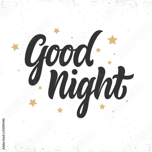 Good night Hand drawn lettering poster with little stars.Vector illustration,typography design.