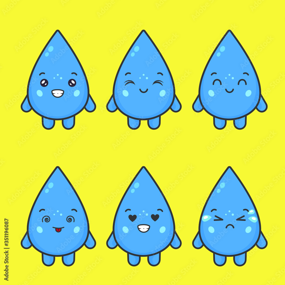 Cute Water Drop Characters With Various Expression Cute Water Drop Characters With Various Expression