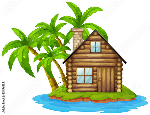Isolated wooden cabin on the island