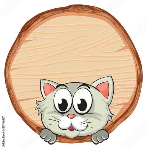 Blank sign template with cute cat on white background