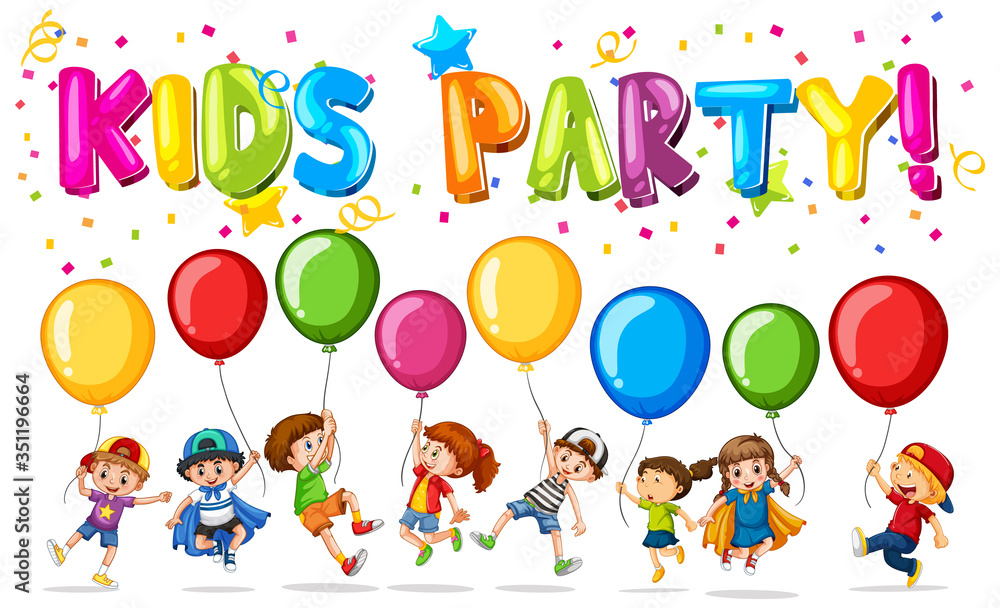 Font design for word kids party with happy kids Font design for word kids party with happy kids