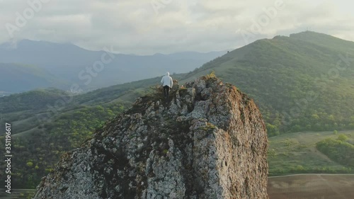 conquering the mountain peak the joy of success admiring the achievement