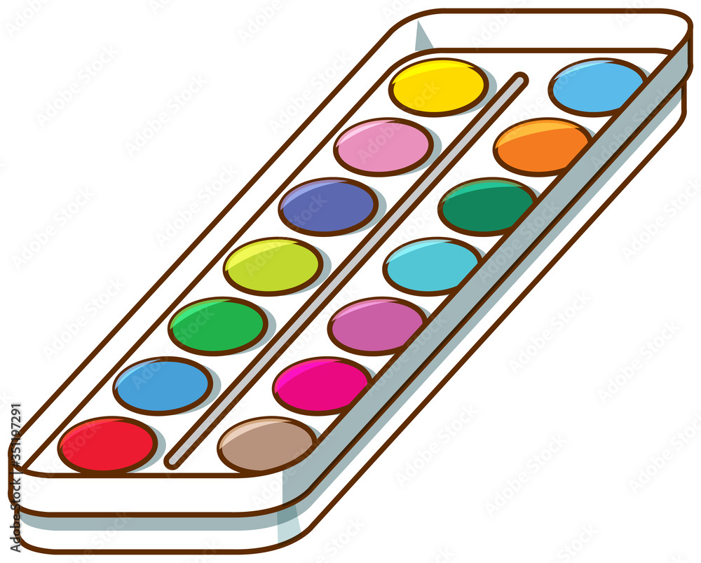 Naklejka premium Set of watercolors on the tray