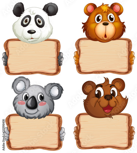 Board template with cute bears on white background