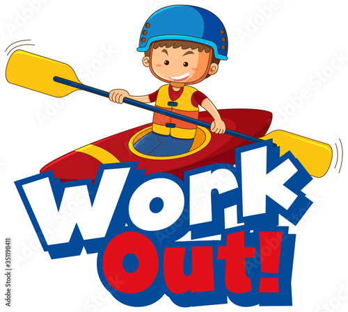 Font design for word work out with kid doing exercise