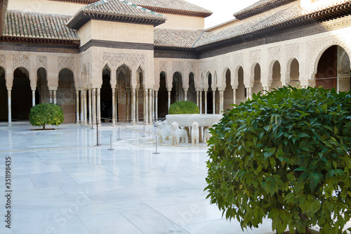 Moorish architecture of the Court of the Lions, the Alhambra, Granada, Spain