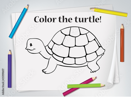 Children turtle coloring worksheet