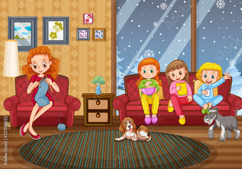 Family stay at home in winter