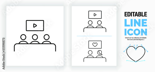 Editable line icon of people watching tv, part of a huge set of editable line icons! 