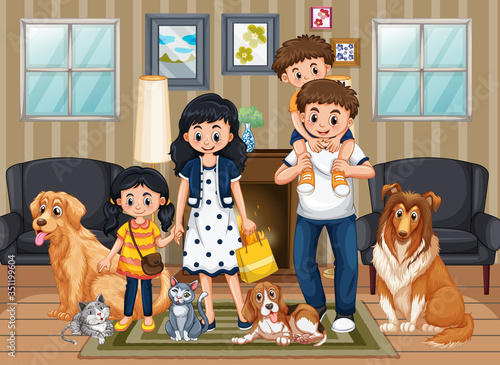 Scene with people staying at home with family
