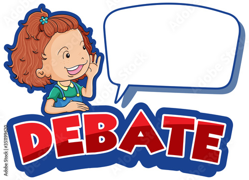 Font design for word debate with happy girl