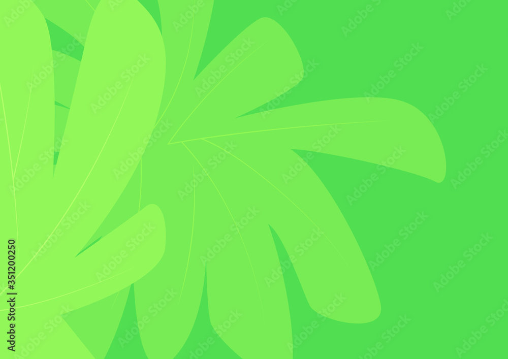 Summer Green Tropical Leaves Horizontal Vector Background